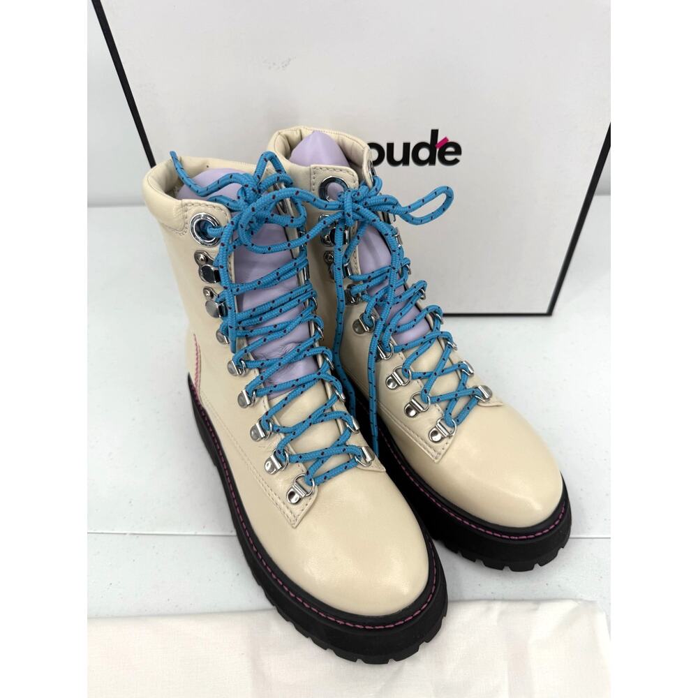 NEW Larroude Jordan Leather Lace Up Ivory Violet Combat Boots Size 5.5